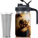 Jrssae Cold Brew Coffee Maker - 32oz Cold Brew Pitcher with Stainless Steel Super Dense Filter Easy of Use, Durable & Sturdy Classic BPA Free Sturdy Mason jar Pitcher with Black Lid Easy to Clean