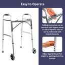 Two Button Walker with 5 Wheels - Lightweight Folding Drive Walker for Seniors and Elderly Adults with Ski Glides | Standard Walkers for Seniors Adjustable for Tall Men and Women | Mobility Aids
