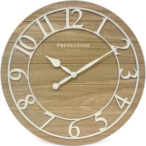 Presentime & Co Classic Farmhouse Shiplap Clock, 19.5 inch, White Arabic Numerals with Ash Wood Shiplap Style. Large Farmhouse Decor for Living Room, Entryway, Home Office, Wall Dcor