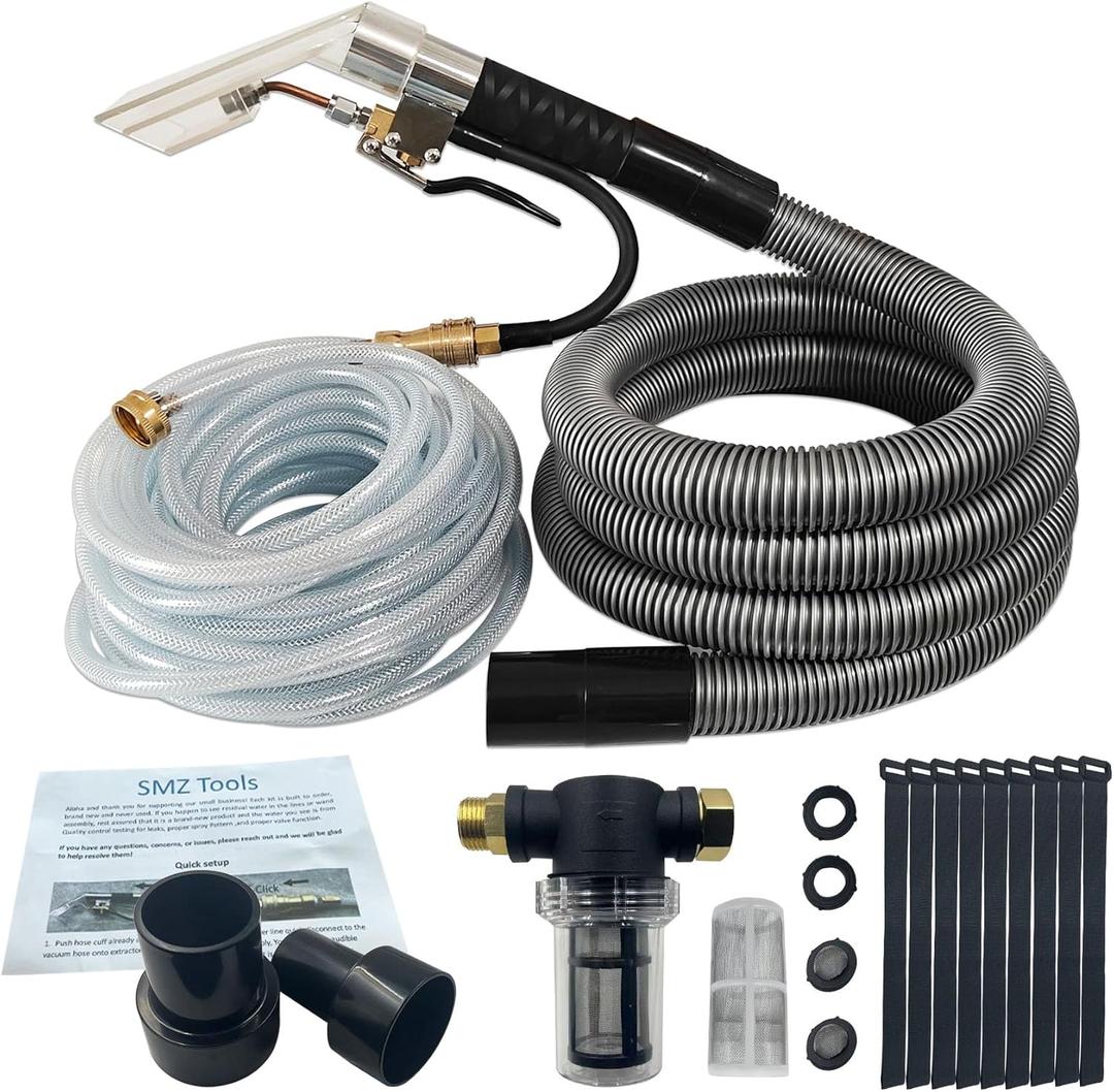 Shop Vac Extractor Kit(50 FT Water line) Extractor Vacuum Hose Kit with Wand and Hose for Upholstery, Carpet Cleaning & Auto Detailing Shop Vacuum with10 FT Vacuum Hose & Adapter