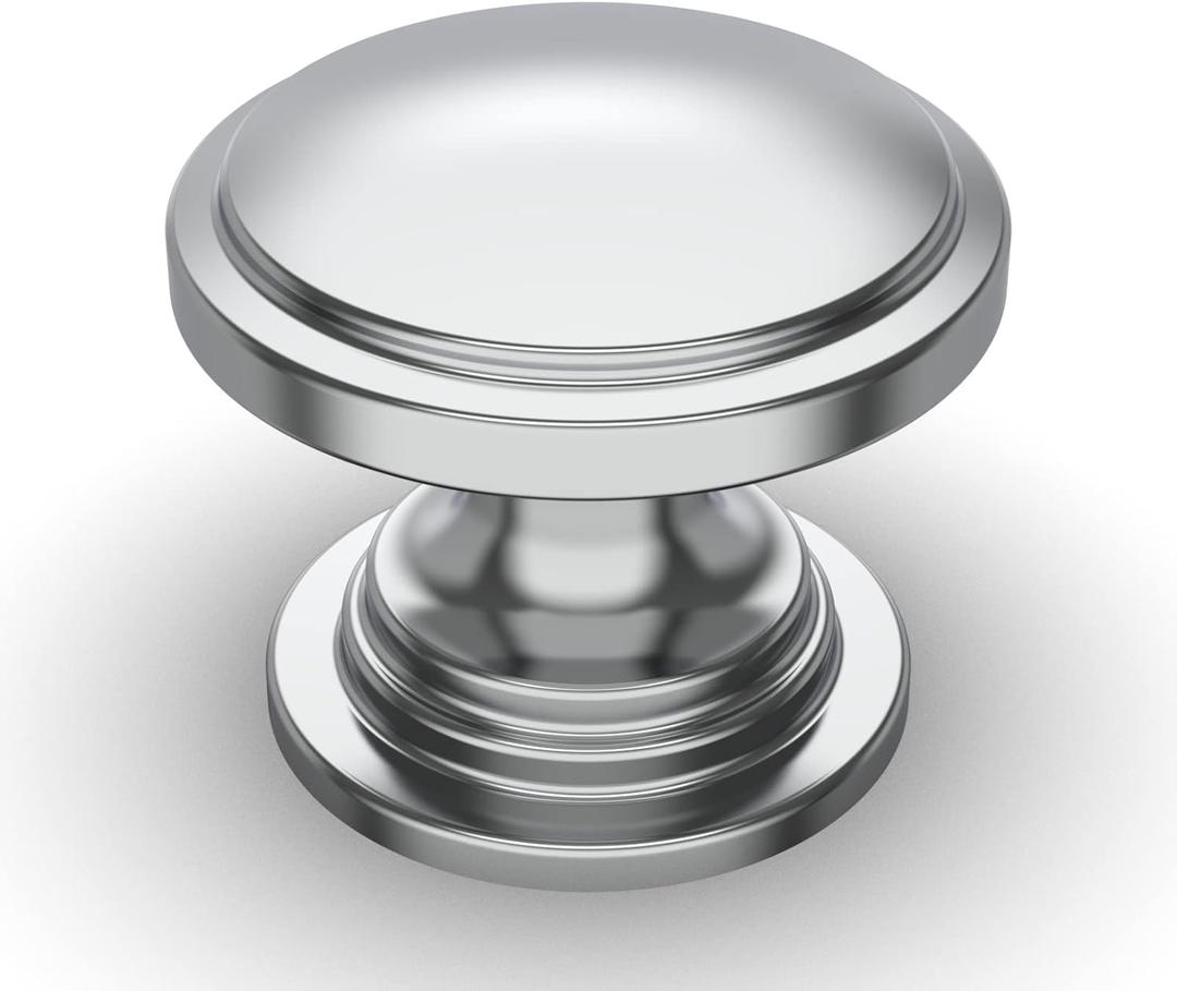 Amerdeco 10 Pack Polished Chrome Cabinet Knobs 1-1/4 Inch(32mm) Single Hole Cabinet Pulls Dresser Knobs Round Drawer Knobs and Pulls for Bathroom Cabinets K0008