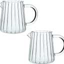 CHOOLD Elegant Wave Shaped Glass Creamer and Serving Pitcher for Coffee, Milk, Sauce - Kitchen Jug Set of 2, 8.5 oz