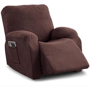 Recliner Chair Covers,4-Piece Stretch Geometric Strokes Jacquard Reclining Chair Slipcovers,Furniture Protector with Side Pocket,Soft Breathable Couch Cover Pet-Friendly,1 Seater Chocolate