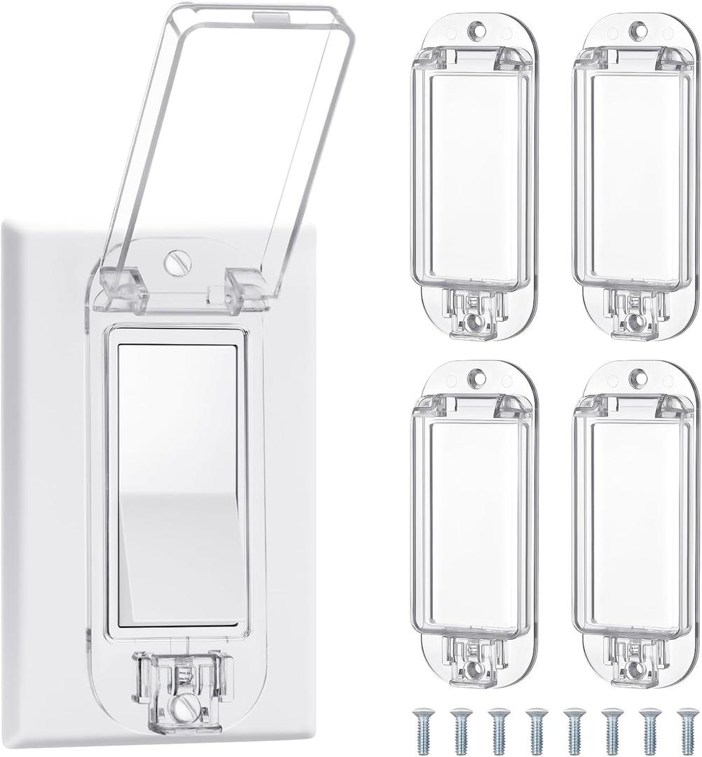 4 Pack Light Switch Guard Cover Baby Child Proof Wall Light Switch Cover Guard for Rocker Protects Your Lights or Circuits from Being Accidentally Turned on or off (Clear)