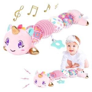 Unicorn Baby Toys 6-12 Months Infant Musical Stuffed Toys for Newborn Tummy Time Sensory toys for babies with Crinkle and Rattle 0-3-6-12 Months Old Baby Girl Must Have Christmas Birthday Gifts - Pink