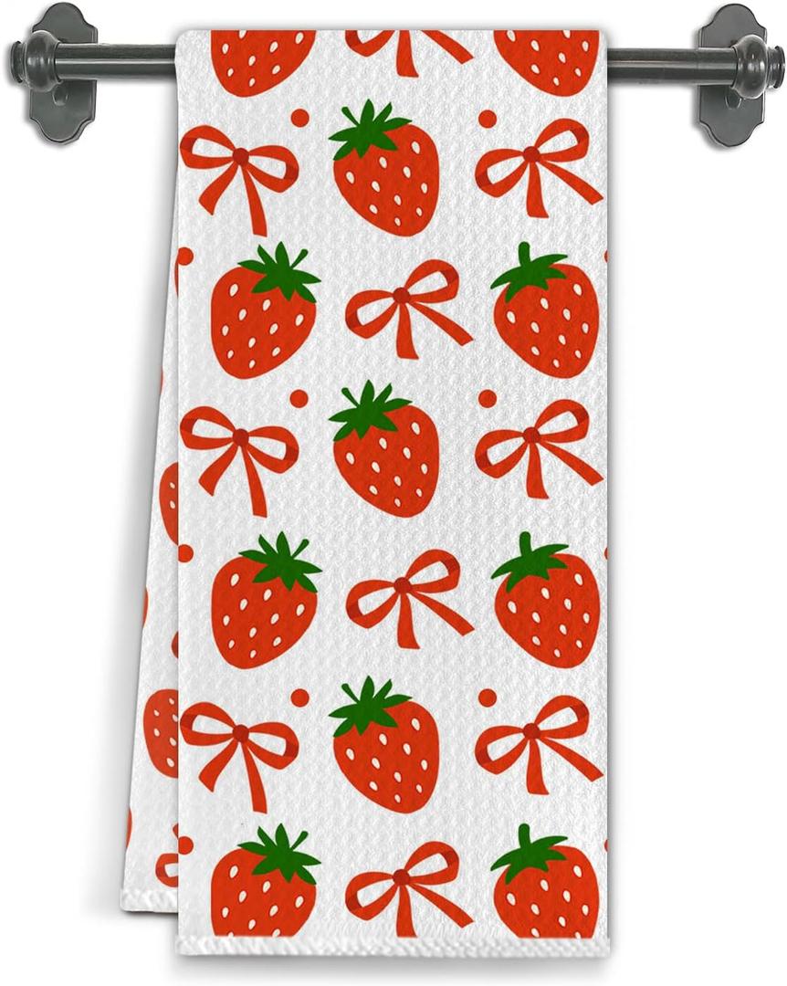 Christian Strawberry Kitchen Towels, Fruit of The Spirit Bible Verse Decor Dish Tea Towels for Kitchen, Faith Based Gifts Hand Towels for Bathroom Decor, 16x24 Inch