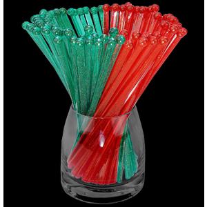 100-PCS Christmas Green and Red Glitter Plastic Swizzle Sticks, Crystal Cake Pops, Cocktail Coffee Drink Stirrers, Stir Sticks, 7.24 Inch