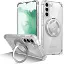 Golden Shield Rotation 360 Gegrees Mobile Phone Holder Case for Samsung Galaxy S22 Plus, [Support Wireless Charging] Slim Shockproof Protective Phone Cover Cases, Transparent