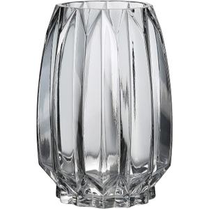 Lucky Bird Modern Black Grey Ribbed Glass Vase for Flowers, Candles and Decorative Accents - Tall/Short Glass Vase for Centerpieces Home Table Decor(Grey H7.87in)