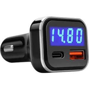 USB C Car Charger Adapter with Voltage Display, 30W Cigarette Lighter Type C Fast Charge Power Delivery & Quick Charge 3.0 (PD & QC), Volt Meter Battery Monitor, Compatible with iPhone Galaxy
