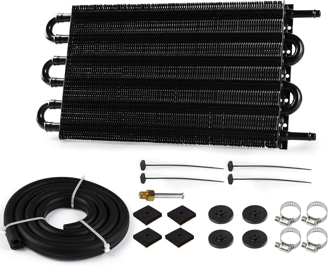 5/16" Transmission Oil Cooler, Aluminium 6 Pass Tube and Fin Cooler Kit Universal Black