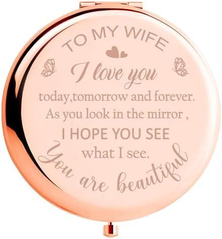 Polzwgck Valentines Day Mirror Gifts for Her Wife, Gift for Wife from Husband to My Wife Compact Mirror, Romantic Gifts for Wife Birthday, Wedding Anniversary, Valentine's Day, Mother's Day