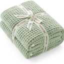 Snuggle Sac Ultra Soft Waffle Throw Blanket for Couch Bed Sofa 50x60 inches, Reversible Sage Green Blanket Microfiber Fluffy Fuzzy Cozy Knit Throws for Women Mothers Birthday Gifts