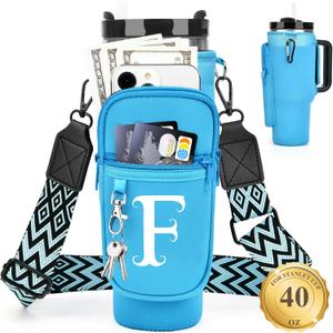 2 x LOKASS Personalized Water Bottle Holder with Strap for Stanley Cup Accessories 40 oz, Initial for Stanley Cup Holder Carrier Bag with Phone Pocket, Stylish Tumbler Accessories for Daily Use Hands-Free