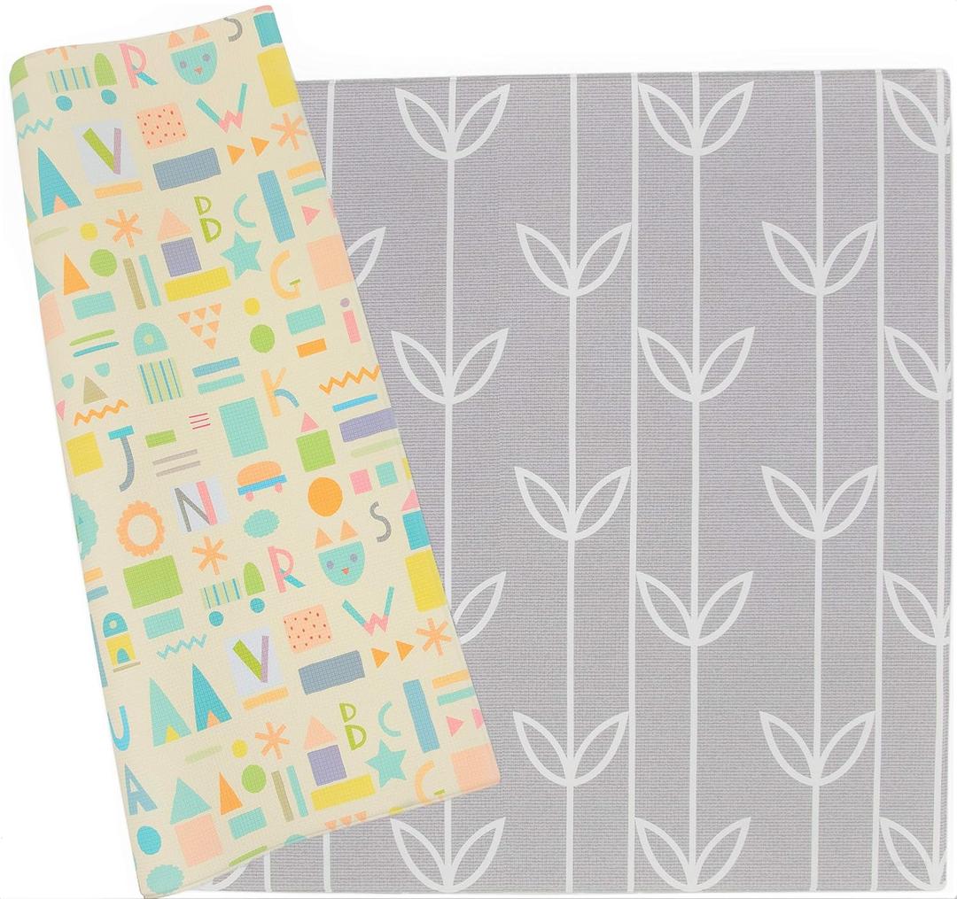 Baby Care Play Mat (Large, Sea Petals - Grey) 82'' x 55'' Original One-Piece Reversible Rollable Waterproof Play Mat for Infants, Babies, Toddler, and Kids