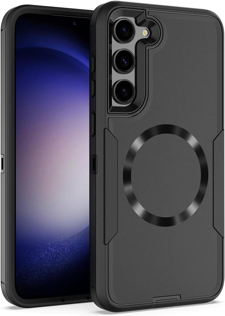 Designed for Samsung Galaxy S24 Case,Magnetic,Double Drop Protection Heavy Duty,Compatible with MagSafe,Dustproof,No Fading, No Yellowing,for Men Women,Black