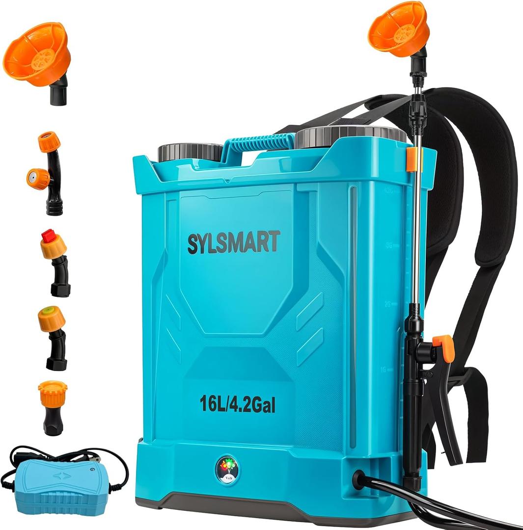 Battery Powered Backpack Sprayer 4 Gallon, 120PSI Adjustable Pressure & Lightweight Electric Sprayer, Garden Weed Yard Lawn Sprayer with 5 Spray Nozzles