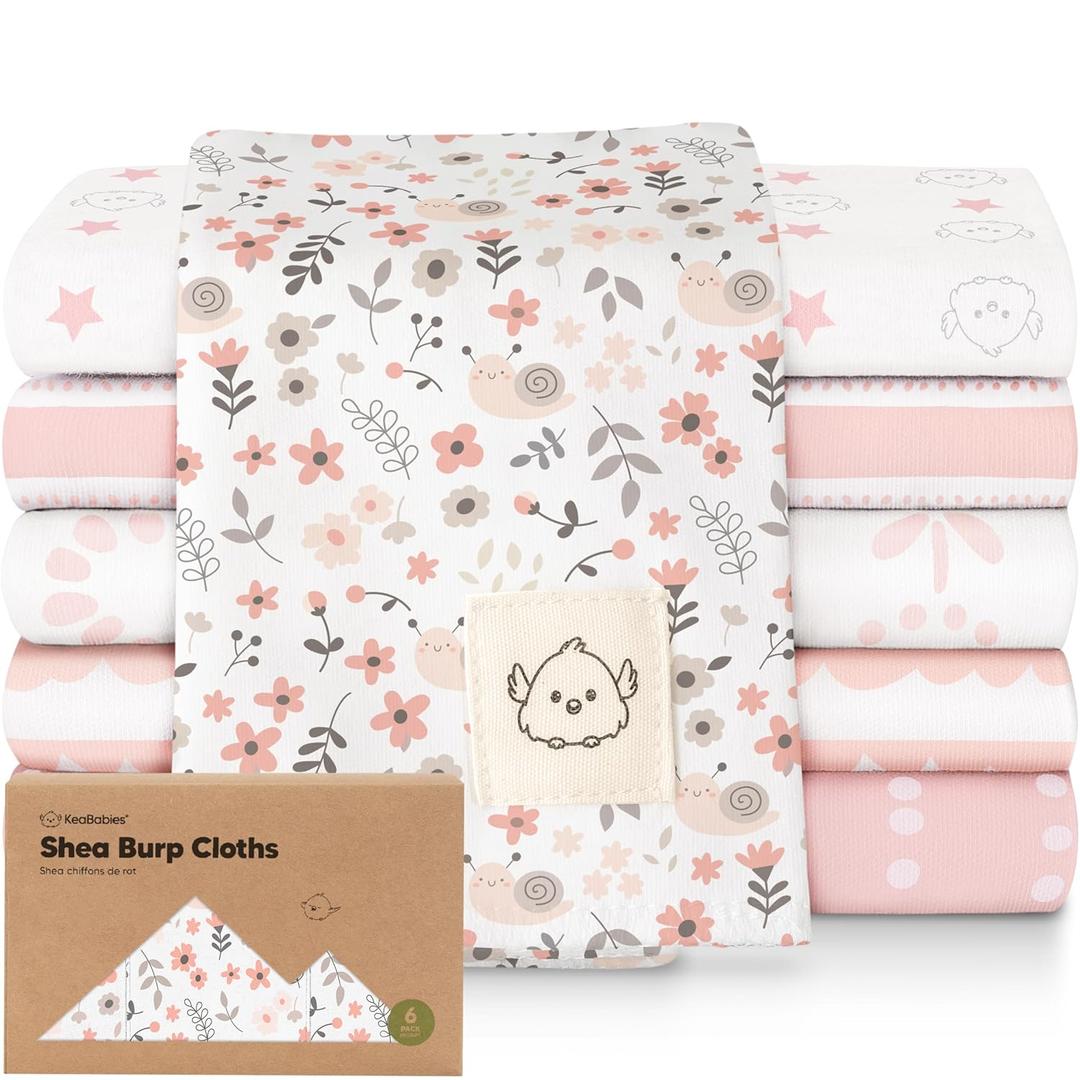 Organic Burp Cloths Baby Boy, Girl - 6-Pack Large 100% Cotton Burping Cloths for Babies, Spit Up Rags, Super Absorbent, Ultra Soft Newborn Rag, Gender Neutral, Machine Washable, Durable (Sweet Charm)