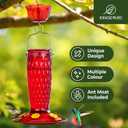 Kingsyard Hummingbird Feeders for Outdoors Hanging, 24 Ounce, Glass Hummingbird Feeder with Ant Moat & 6 Bee Guard Feeding Ports, Leak-Proof, Red