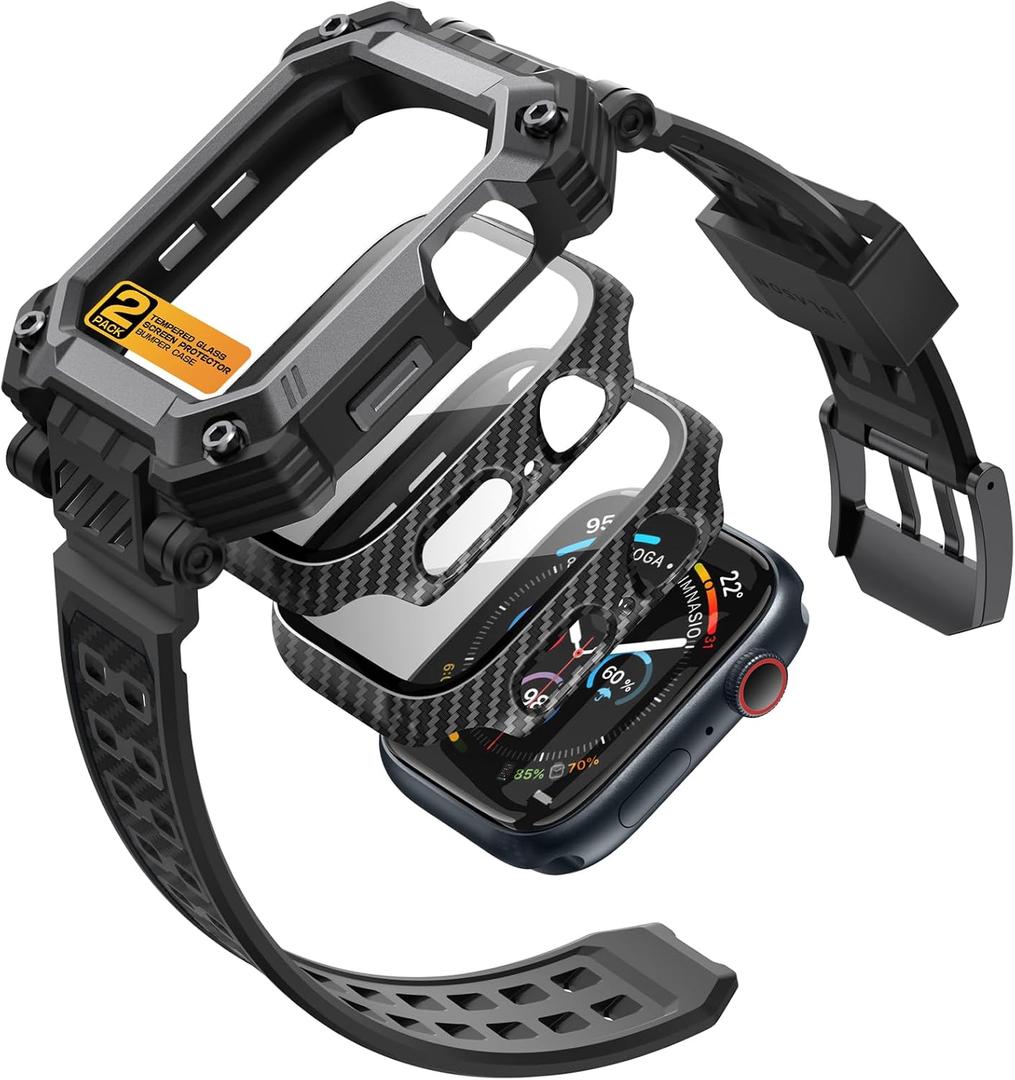 i-Blason for Apple Watch Series 11/10 46mm Case with Band Multiuse [2X Bumper Cases with Tempered Glass Protector] Heavy Duty Protection Sport Shockproof Rugged Band for Apple Watch 11 46mm, Black