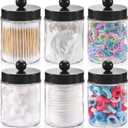 Tbestmax 6 Pack Glass Qtip Holder 10-Ounce Bathroom Containers Apothecary Jars with Metal Lids for Cotton Ball Swab Pad - Black