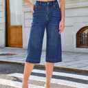 GRAPENT Capri Jeans for Women Wide Leg Trendy High Waisted Side Seam Stretchy Denim Capris Pants Summer Casual Jeans (Blue, M)