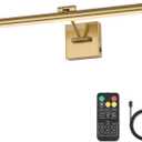 Joosenhouse Battery Operated Picture Lights for Wall Rechargeable Art Lighting for Paintings Wireless Gallery Lights with Remote Control and Dimmable Timed Off Brass Wall Lights 24.4 inch