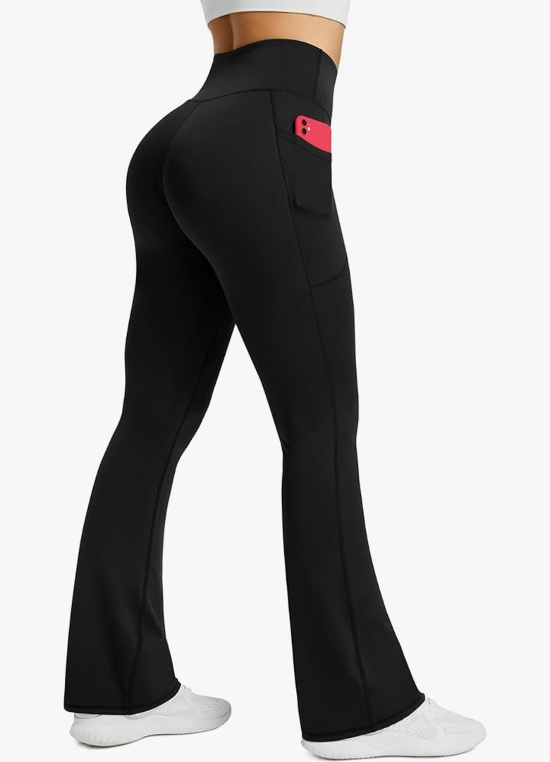 Womens Flared Yoga Pants with Pockets, High Waisted Flare Leggings Bell Bottom Bootcut Yoga Dress Pants Size M