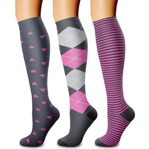 CHARMKING Compression Socks for Women & Men Circulation (3 Pairs) 15-20 mmHg is Best Support for Athletic Running Cycling (Large-X-Large, 13 Grey/Pink/Grey)