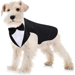 Weewooday Dog Tuxedo and Bandana Set Dogs Formal Tuxedo PET Wedding Party Suit Wedding Bow Tie Shirt for Christmas Halloween Birthday Costumes(Cute Style,Medium)