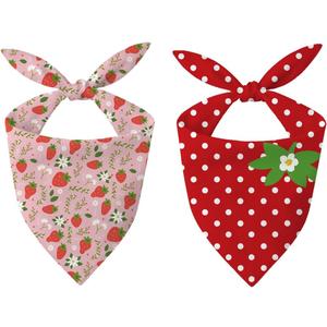 Strawberry Dog Bandana 2 Pack, Cute Fruit Theme Pet Scarf, Comfortable Flannel Dog Bandana, Adjustable Triangle Pet Costume, Cute Pets Neckerchief for Small Medium Dogs
