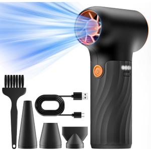 Mini Electric Air Duster,280000RPM Turbo Blower with High Speed Fan,3 Adjustable Rechargeable Cordless Jet Fan Air Blower, Compressed Air Duster for Computer Workbench Car (Black)