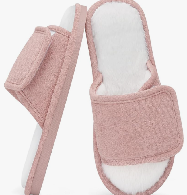 SHIBEVER Women's Slippers Fuzzy Open Toe Slip On Indoor House Shoes Comfy Bedroom Women Slippers Size 8.5-9.5