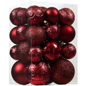 Christmas Ball Ornaments - 29pcs Shatterproof Christmas Ornaments Set Plastic Hanging Christmas Decorations for Xmas Tree Holiday Party Decor, 6 Styles in 4 Sizes (Burgundy)