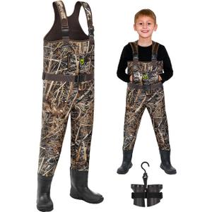TIDEWE Chest Waders for Toddler & Children, Neoprene Waterproof Insulated Hunting & Fishing Youth Waders for Boy and Girl, Cleated Bootfoot Kids Wader, Next Camo Evos, Size 14