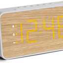 Wooden Digital Alarm Clock for Bedroom, Large Display, 100dB Alarm | Wood grain bedside clock, 1.8 in display, dual alarm, USB-C/USB-A charging, dimmable display, battery backup, easy setup