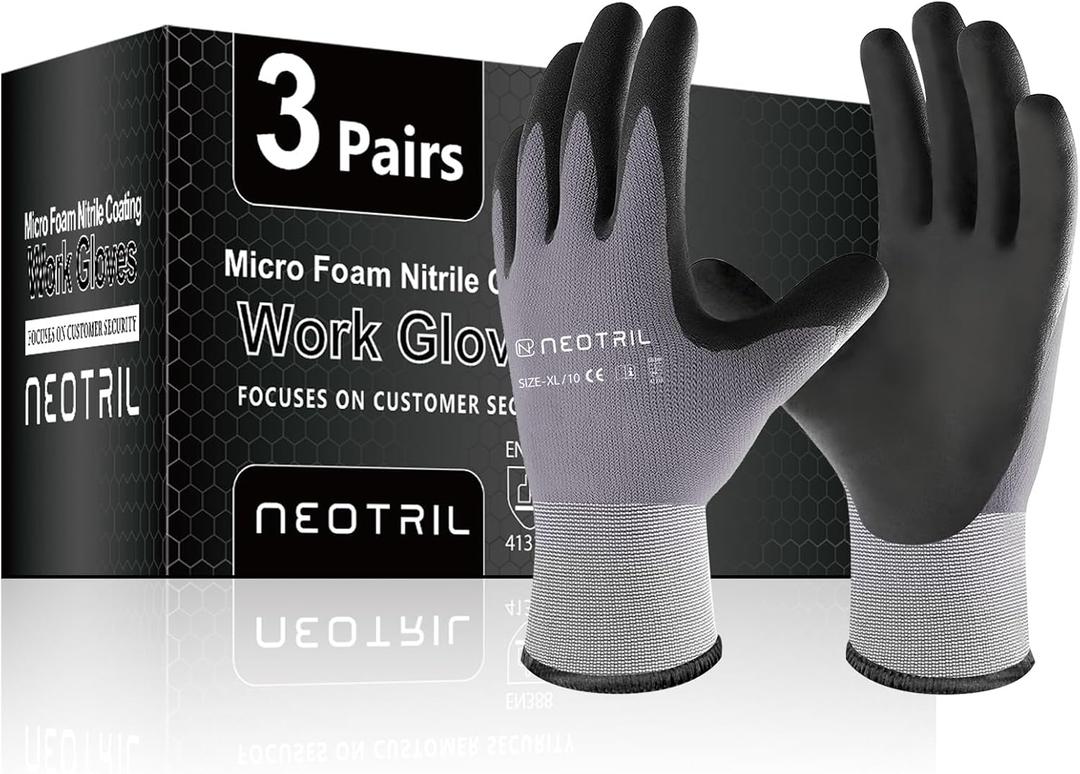 NEOTRIL Safety Work Gloves MicroFoam Nitrile Coated Pairs,Breathable Nylon Working Gloves for Men Women S