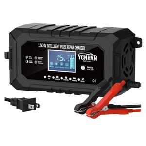 15-Amp Battery Charger LiFePO4 Trickle Car Battery Charger 12V 24V Fully-Automatic Smart Battery Chargers, Lead Acid Portable 9-Stage Smart Battery Maintainer with Temp Compensation(Black)