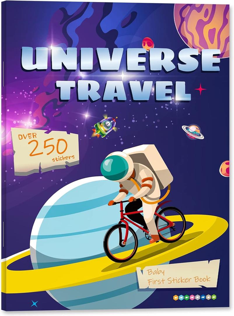 Sticker Book for Kids, 250+ Universe Stickers & 8 Scenes Activity Sheet, Reusable Busy Book, Seek and Find Sticker Coloring Pad, for Boys Girls Toddlers Ages 2-4 4-8 Years Old 3-5 6-7