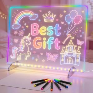 LED Drawing Board for Kids, 17" Light Up Doodle Board, Reusable Glow in The Dark Drawing Tablet with 7 Colors, Erasable & No Mess Art Toy for Ages 3-12+, Best Birthday Gift for Girls Boys (2026 New) (14"W x 10"H)