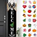 Holiday Interchangeable Welcome Sign for Front Door Wood Porch Sign with 24 Pcs Seasonal Icons Home Farmhouse Welcome Outdoor Seasonal Icons Halloween Festival Decoration(Black, 31.5 Inches)
