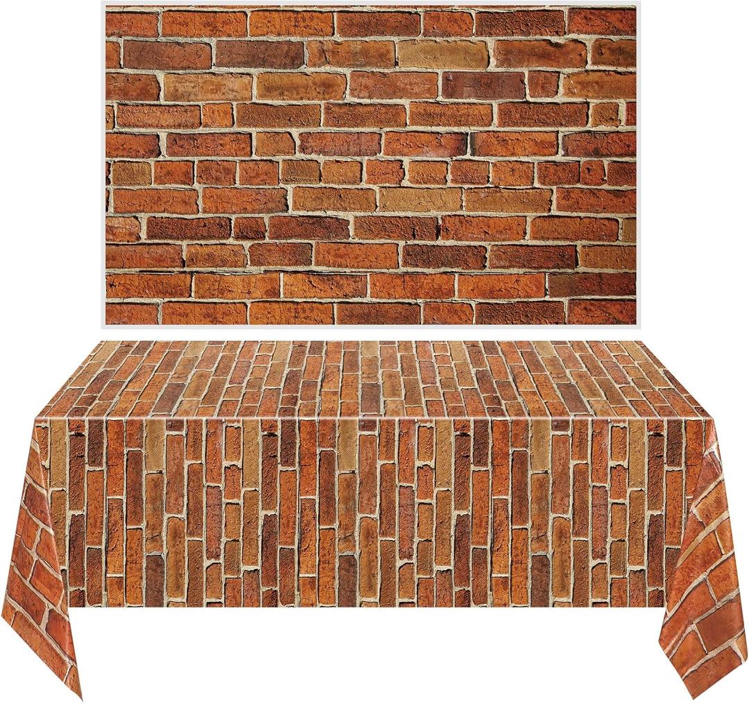 Chuangdi 2 Pcs 4.5 x 9 Feet Stone Wall Backdrop Stone Wall Scene Setter Wallpaper Curtains Door Removable Tablecloth Photo for Medieval Castle Winter Halloween Christmas Party(Retro Red,Brick)