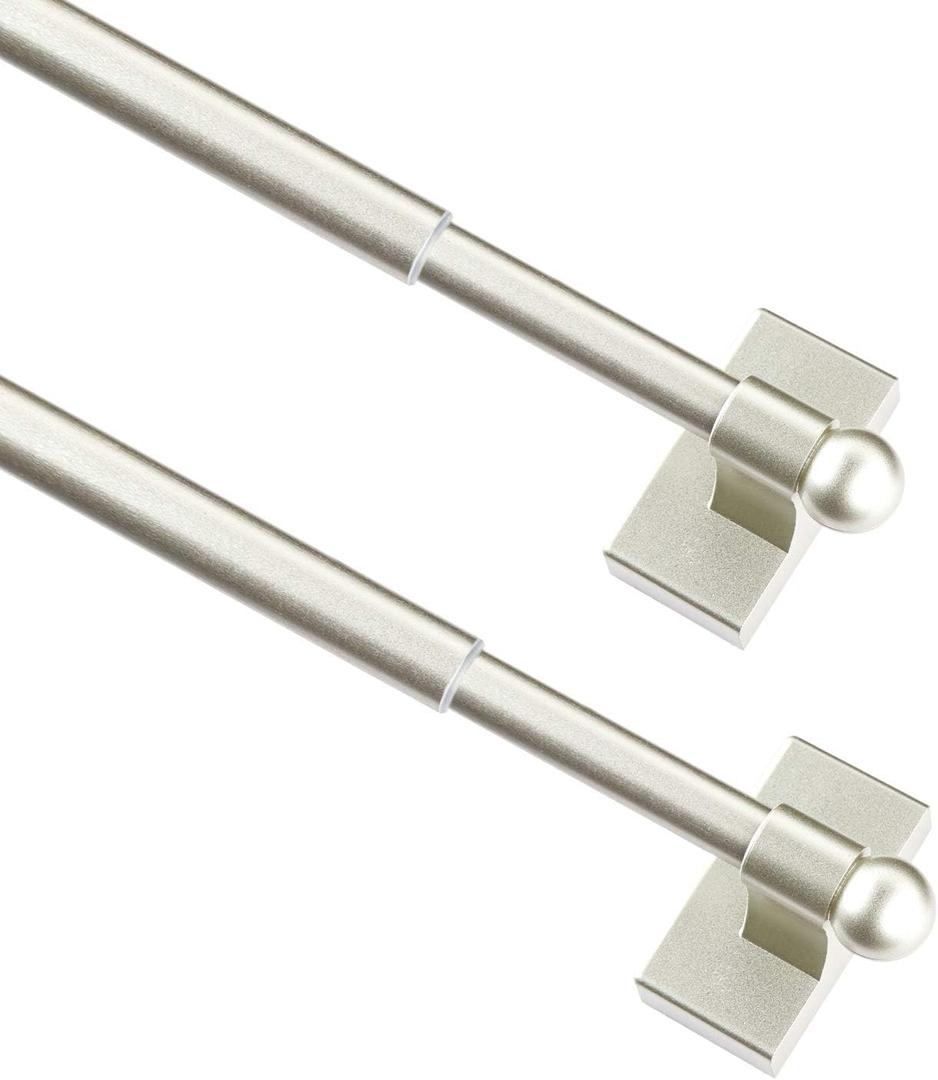 Magnetic Curtain Rods Multi-Use Adjustable Appliance Metal Doors Magnetic Rods, 9-16 Inch, 1/2 Inch Diameter, 2 Pack,Nickel