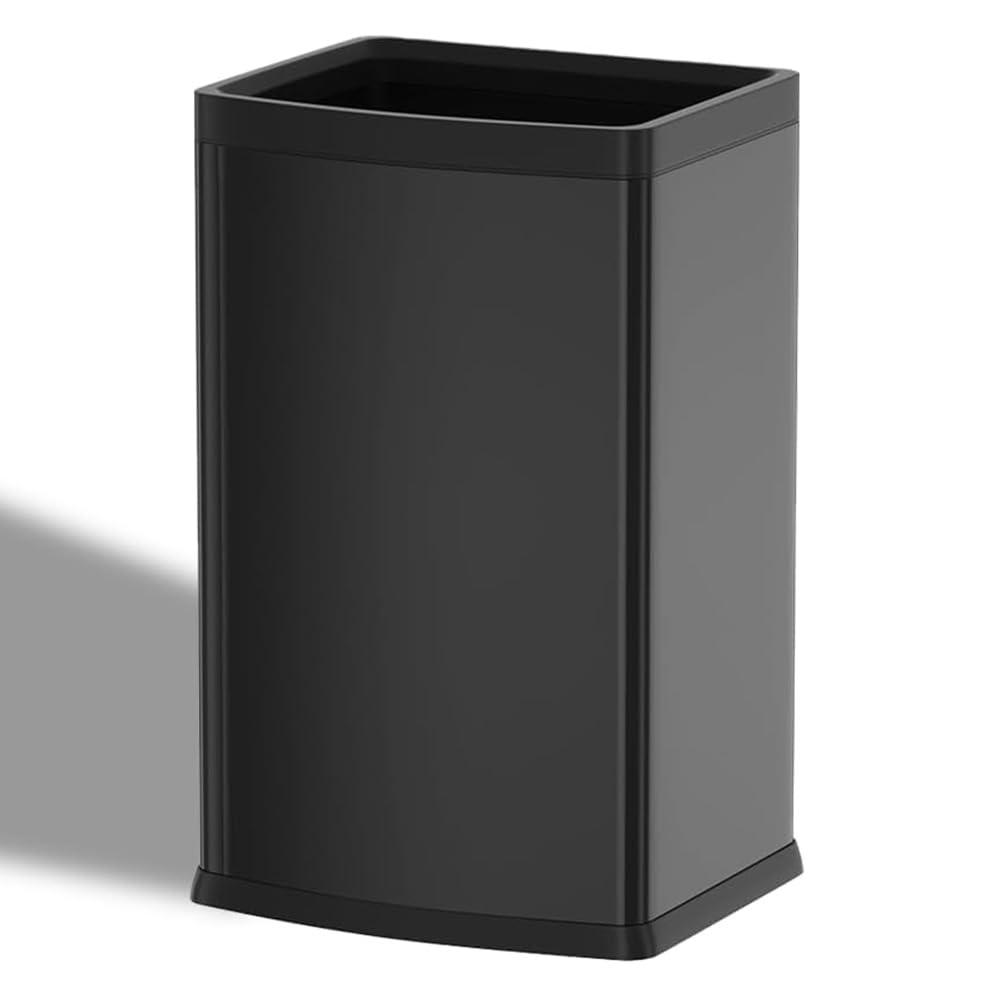 6.6 Gallon/25L Stainless Steel Square Trash Can, Large Capacity Kitchen Garbage Can, Business Trash Bin, Tall, Elegant, Black Waste Basket, for Home, Office, Hotel (25L Black)