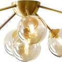 KCO Lighting 7-Lights Mid Century Modern Flush Mount Ceiling Light Overhead Amber Glass Globe Sputnik Chandelier Ceiling Light Fixture Brass Gold Bedroom Living Room Ceiling Lighting