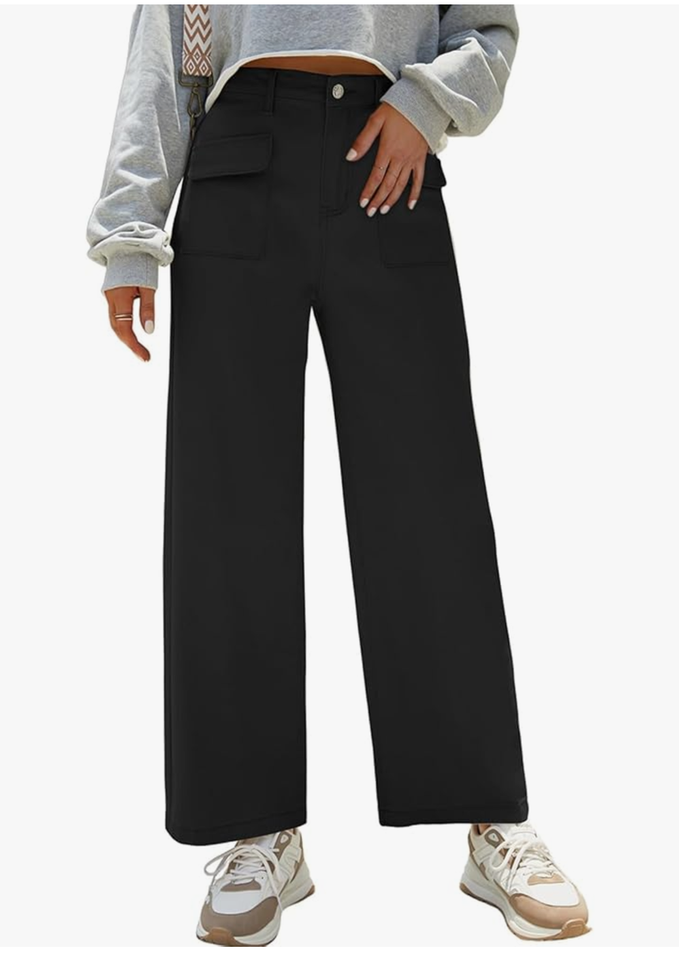 Dokotoo Womens Cargo Pants Women Baggy Wide Leg High Waist Casual Pants Jean Stretch Pants 12