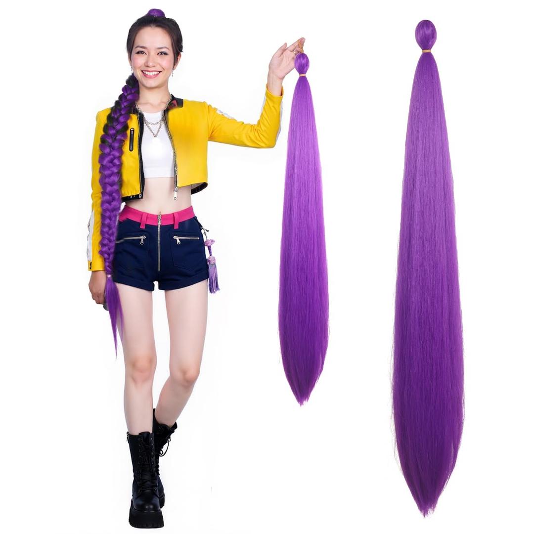 48 Inches Extra Long Fluffy Purple Hair Extensions for Halloween Costume (300g)