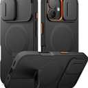 SURITCH for iPhone 16 Case with Magnetic Camera Slide Cover and Adjustable Kickstand, Compatible with MagSafe, Shockproof Bumper Case Slim Protective Cover 6.1 Inch, Black
