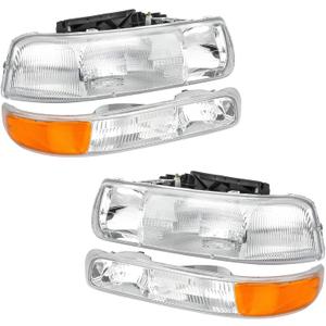 A&P 4PCS Headlight Assembly Chrome Housing Clear Lens For Chevy 00-06 Tahoe Suburban 1500 2500/99-02 Silverado 1500 2500/01-02 Silverado 1500HD 2500HD 3500