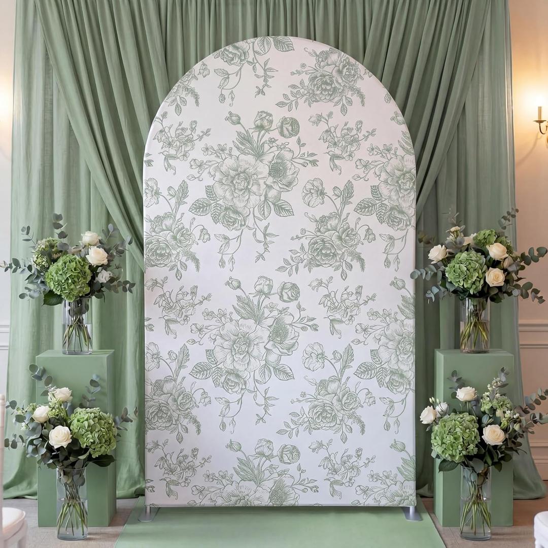 Tegeme Floral Arch Cover 7.2ft Sage Green Stretchy Backdrop Cover for Wedding Birthday Tea Party Bridal Showers, Baby Showers Ceremony Banquet Decor, Sage Green, 7.2ft